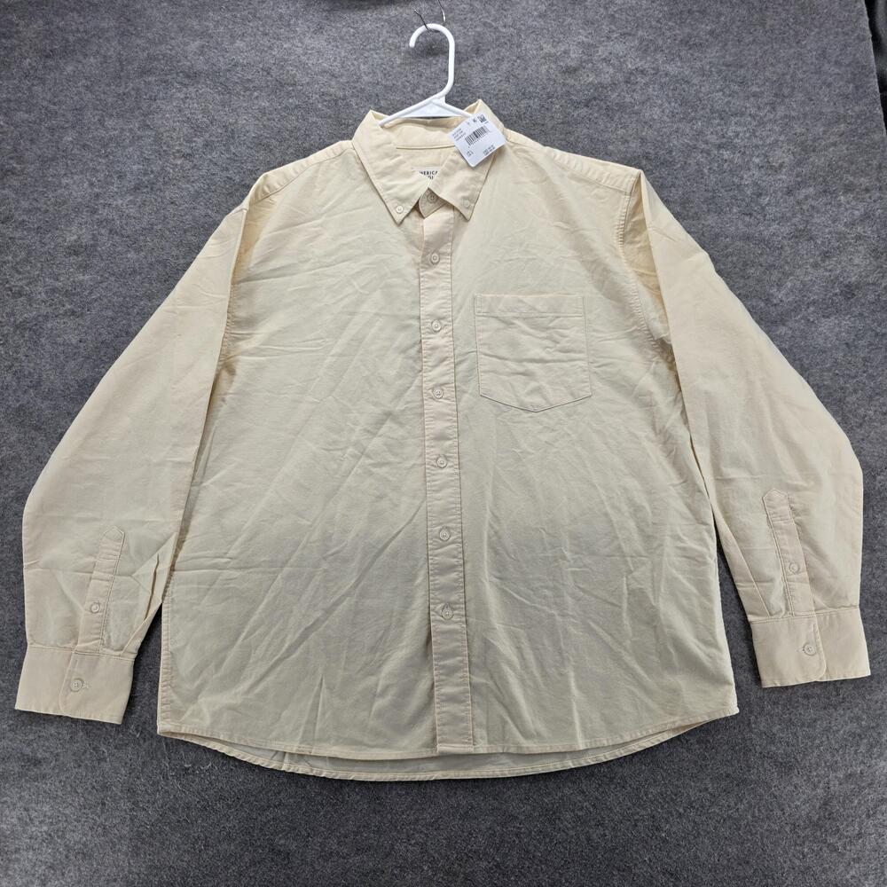 American Eagle Shirt Mens Large Beige Relaxed Fit Long Sleeve Button Down Casual